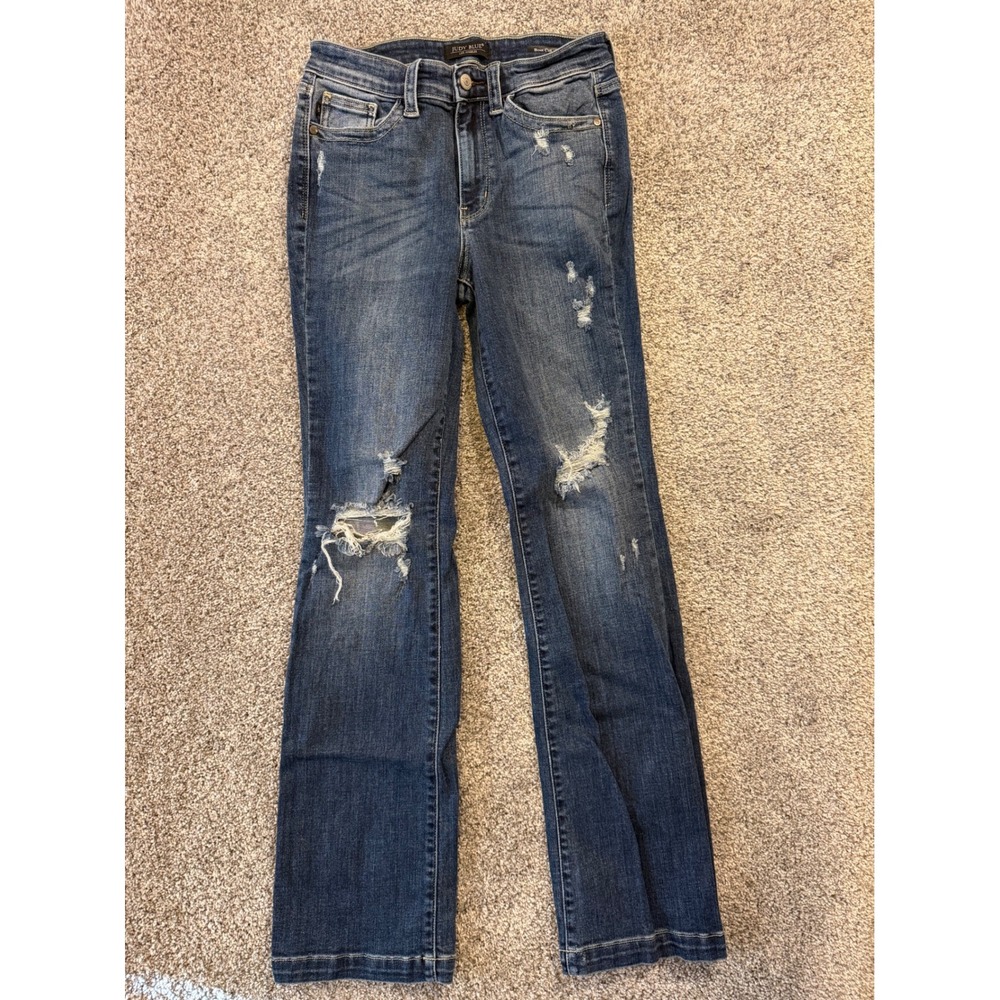 Judy Blue Jeans Women 3/26 Blue Boot Cut Distressed JB82541DK Stretch Denim